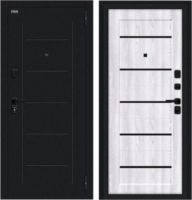 Дверь Браво Борн/SBlack Букле черное/Riviera Ice